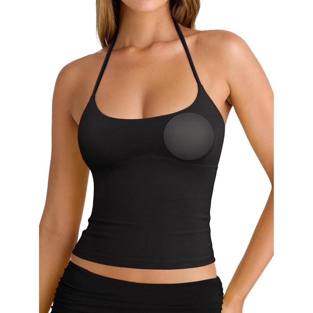 Women's Tank Top Black Backless Halter Neck Camisole Trendy Y2k Summer Comfort